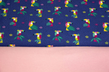 Stoffpaket Jersey mit Tukanen, blau, rosa